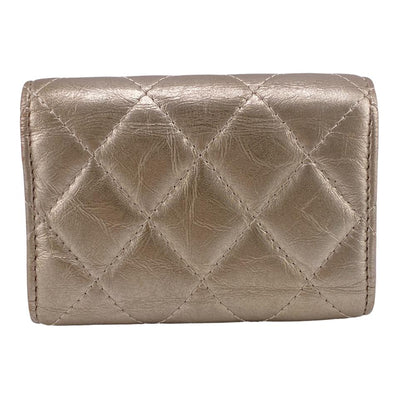 CHANEL Tri-fold wallet leather gold Compact wallet