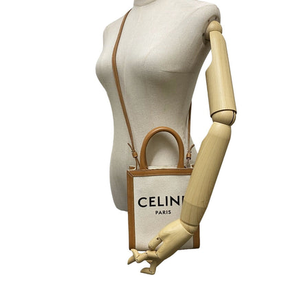 CELINE Shoulder Bag Canvas, Leather beige 2way handbag Vertical Women Used
