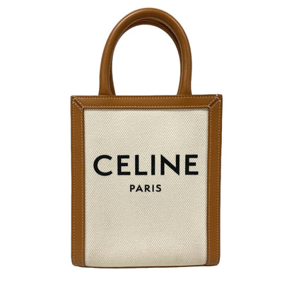 CELINE Shoulder Bag Canvas, Leather beige 2way handbag Vertical Women Used