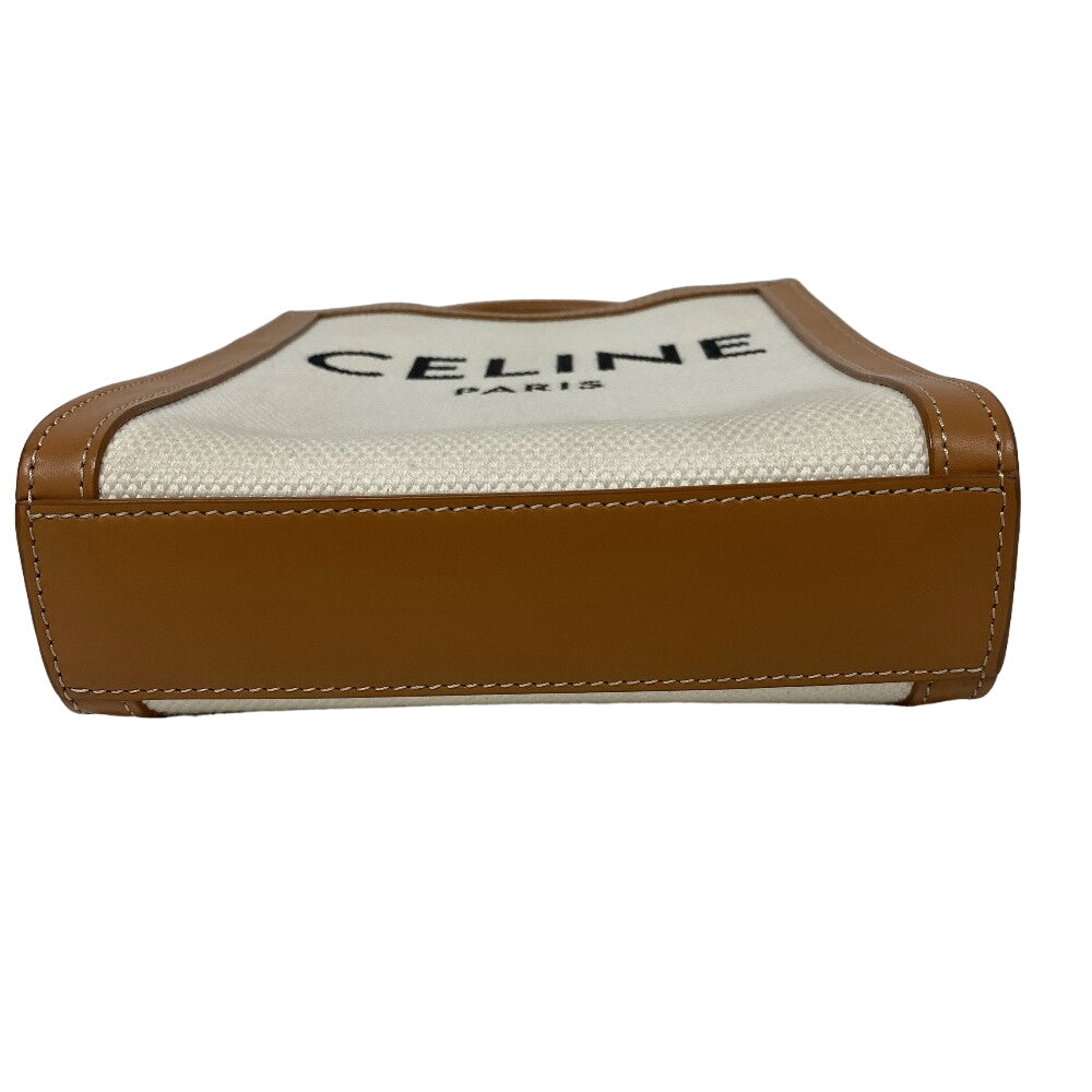 CELINE Shoulder Bag Canvas, Leather beige 2way handbag Vertical Women Used