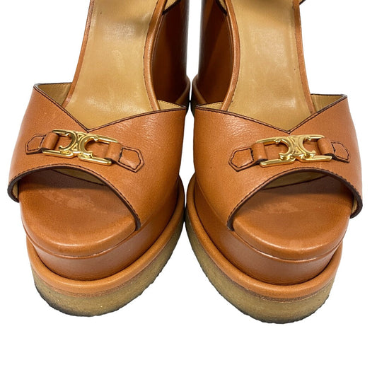 CELINE Sandals leather Brown Wedge sole sandals Triomphe Women 35 Used