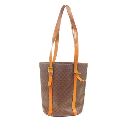 CELINE Tote Bag leather Brown one belt Macadam Women Used