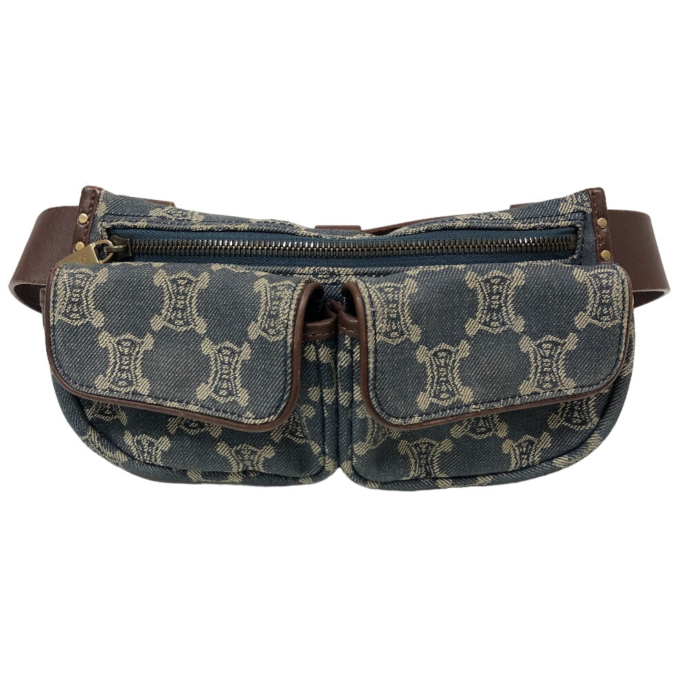 CELINE Sling bag Denim, Leather blue Waist pouch Macadam Triomphe Women Used