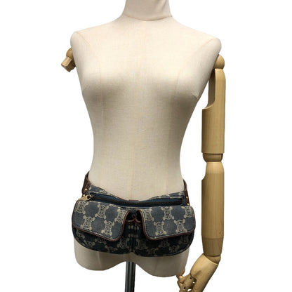 CELINE Sling bag Denim, Leather blue Waist pouch Macadam Triomphe Women Used