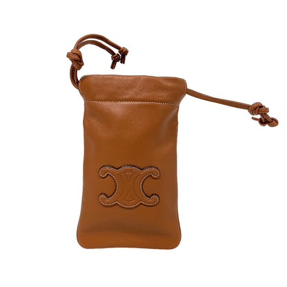 CELINE Mobile phones and smartphone accessories leather Brown phone pouch Triomphe Drawstring Women Used