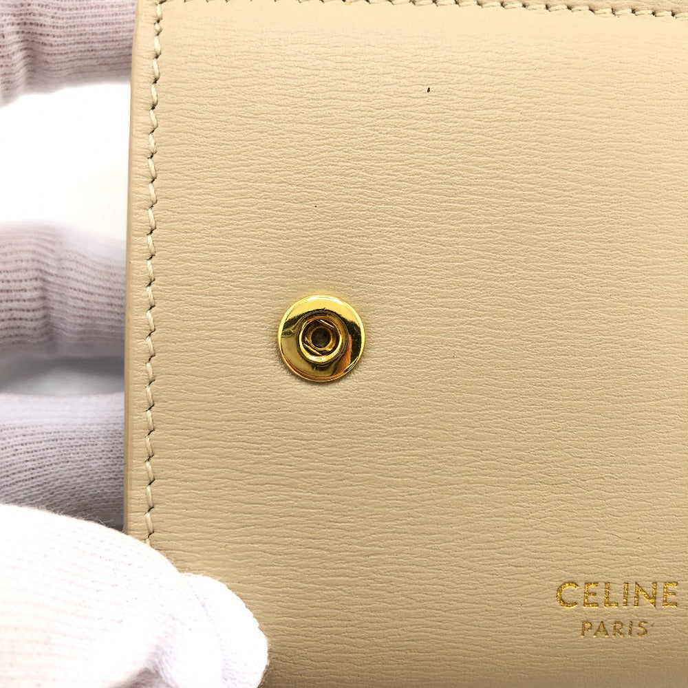 CELINE Tri-fold wallet leather beige Compact wallet Small trifold Women Used