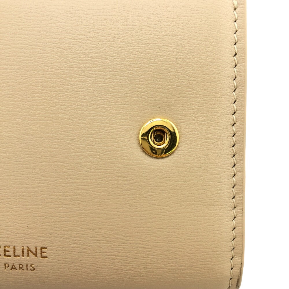 CELINE Tri-fold wallet leather beige Compact wallet Small trifold Women Used