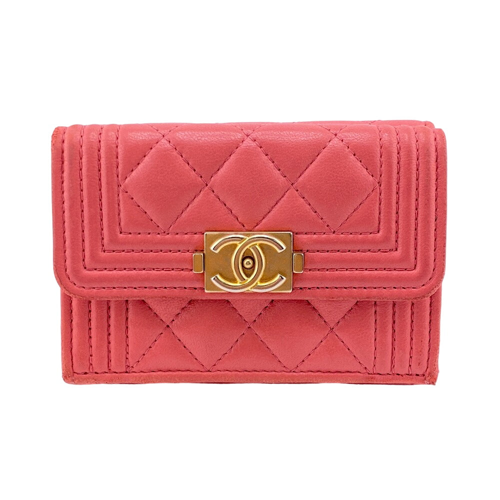 CHANEL Tri-fold wallet lambskin pink COCO Mark Boy chanel Women