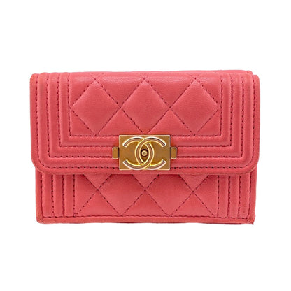CHANEL Tri-fold wallet lambskin pink COCO Mark Boy chanel Women