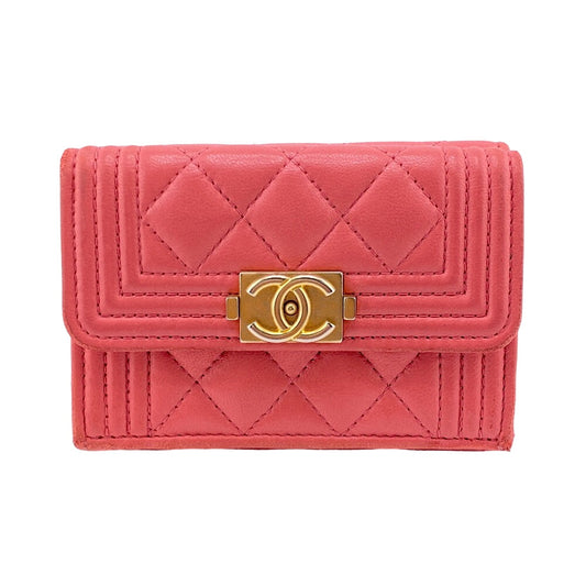 CHANEL Tri-fold wallet lambskin pink COCO Mark Boy chanel Women