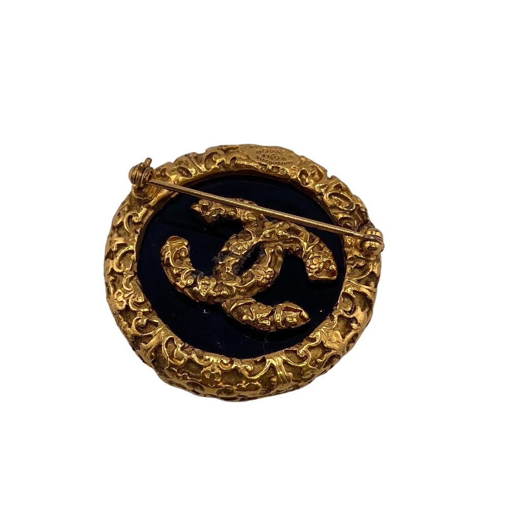 CHANEL Brooch Gold Plated black COCO Mark