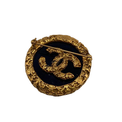 CHANEL Brooch Gold Plated black COCO Mark