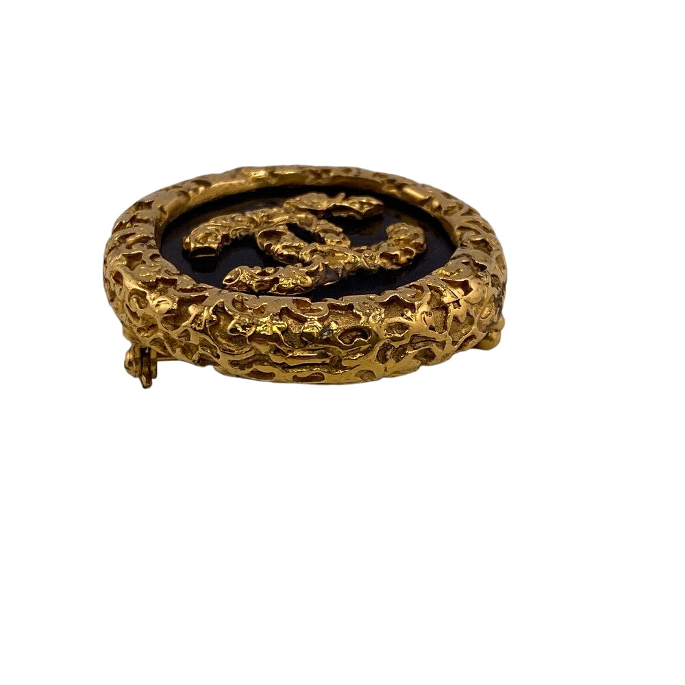 CHANEL Brooch Gold Plated black COCO Mark