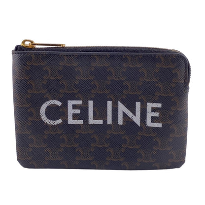 CELINE Coin case leather Brown logo Triomphe Women Secondhand