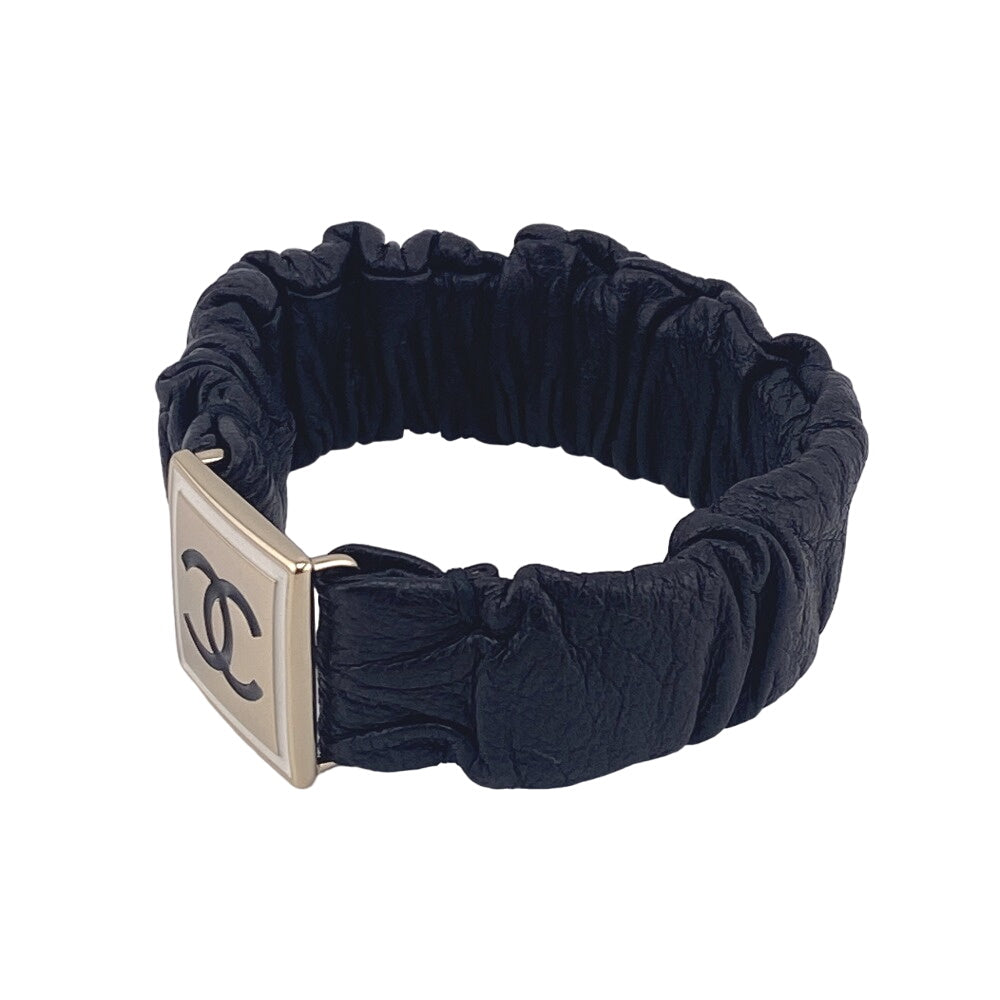 CHANEL hair accessory leather black COCO Mark