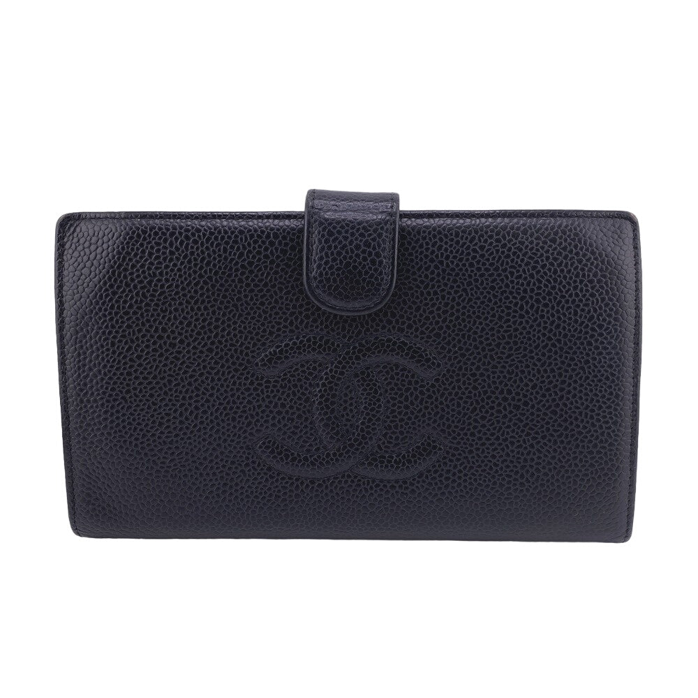 CHANEL Long Wallet Purse Caviar skin black COCO Mark