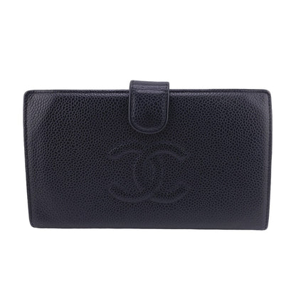 CHANEL Long Wallet Purse Caviar skin black COCO Mark
