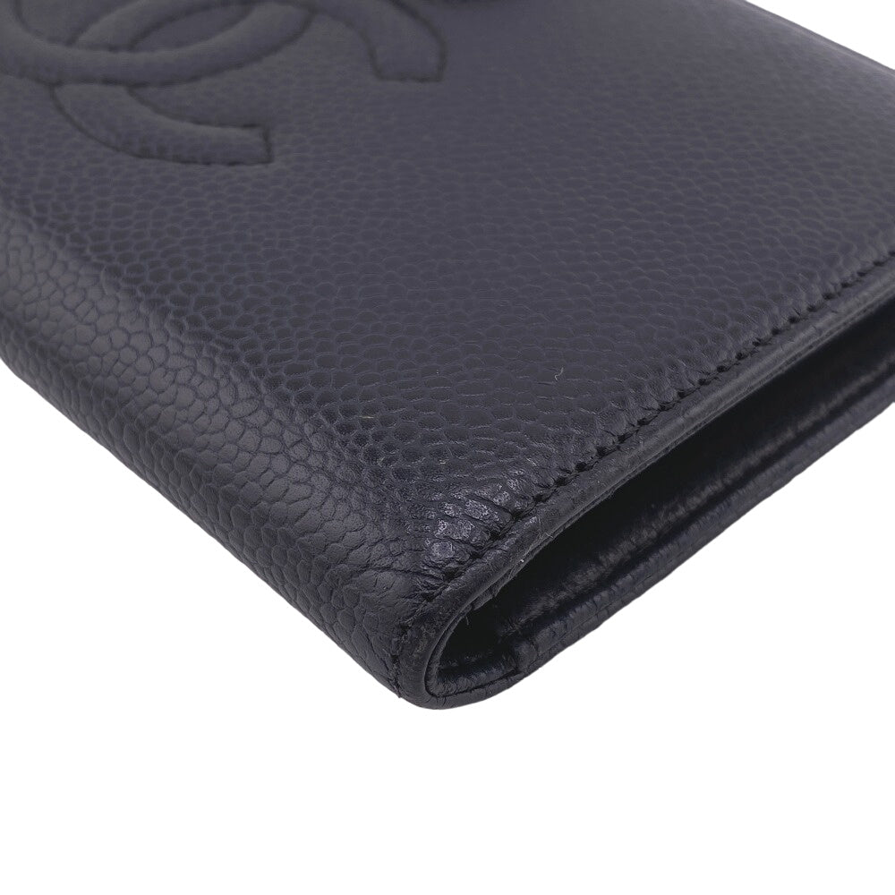 CHANEL Long Wallet Purse Caviar skin black COCO Mark