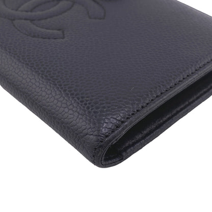 CHANEL Long Wallet Purse Caviar skin black COCO Mark