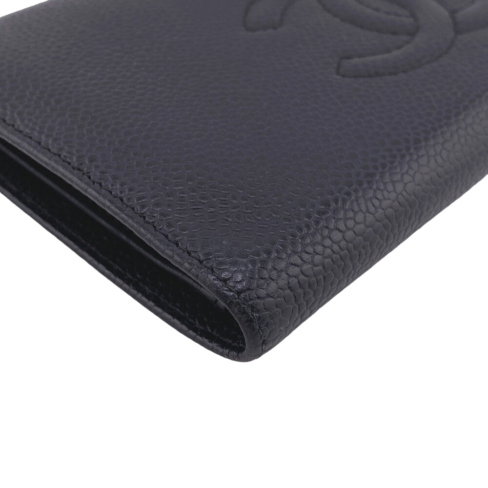 CHANEL Long Wallet Purse Caviar skin black COCO Mark