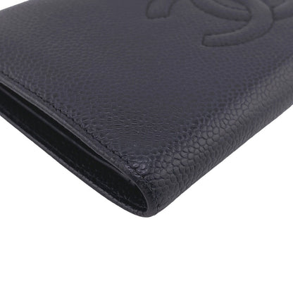 CHANEL Long Wallet Purse Caviar skin black COCO Mark