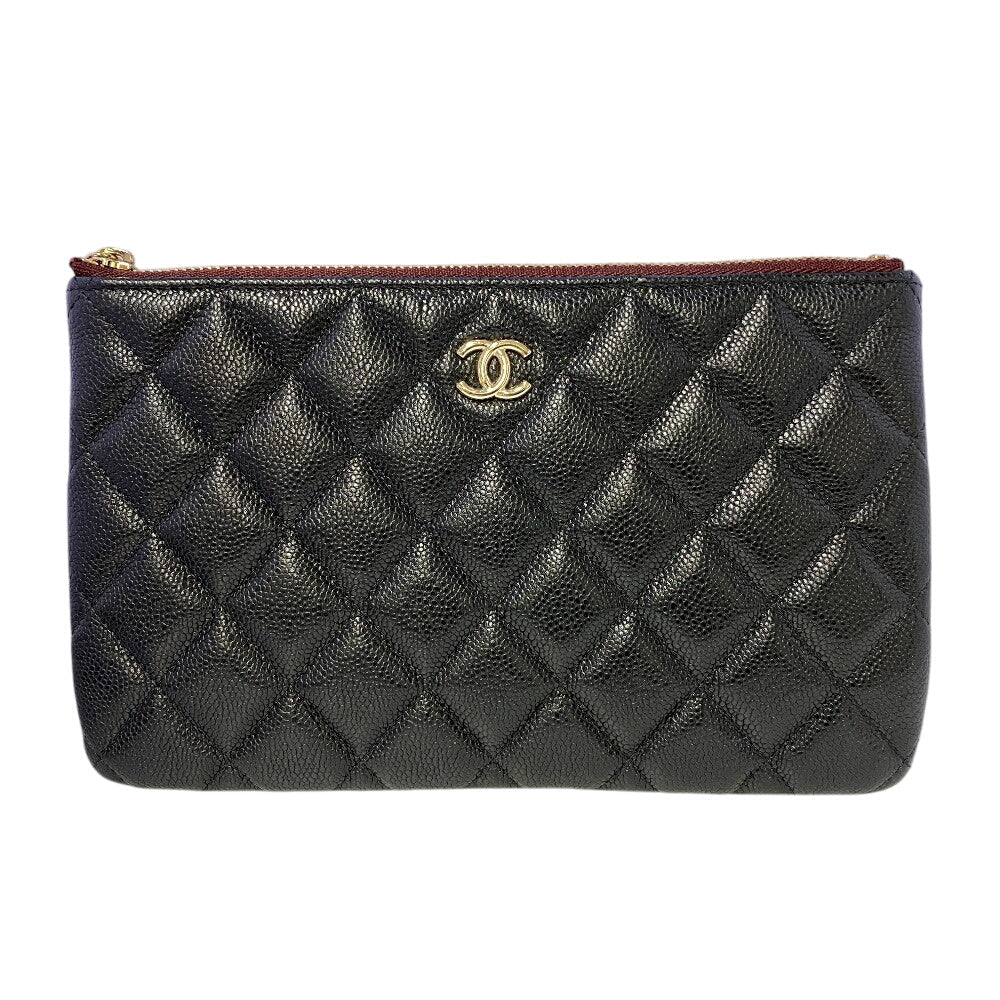 CHANEL Pouch Caviar skin black Matrasse COCO Mark