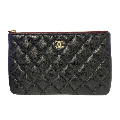 CHANEL Pouch Caviar skin black Matrasse COCO Mark