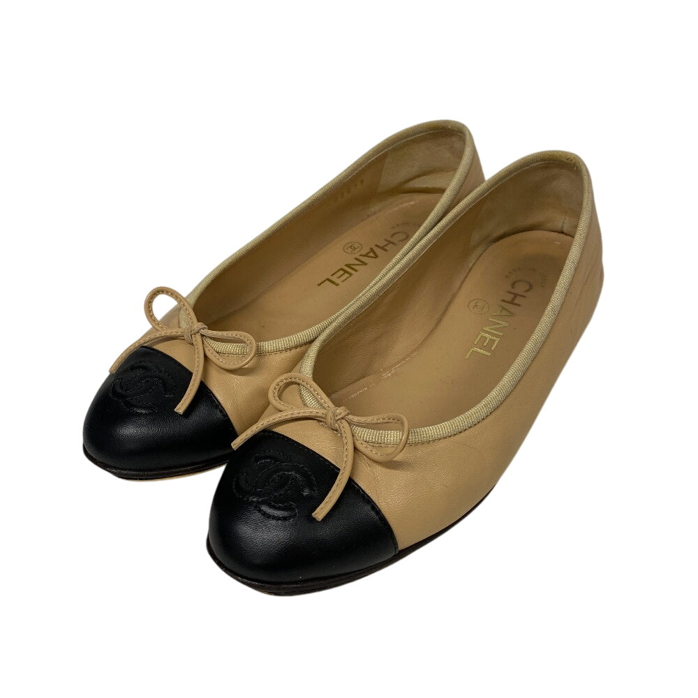 CHANEL pumps leather black COCO Mark Bicolor ribbon 35 Ｃ