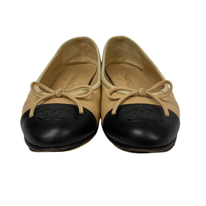 CHANEL pumps leather black COCO Mark Bicolor ribbon 35 Ｃ