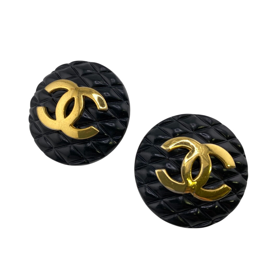 CHANEL Earring Gold Plated black COCO Mark