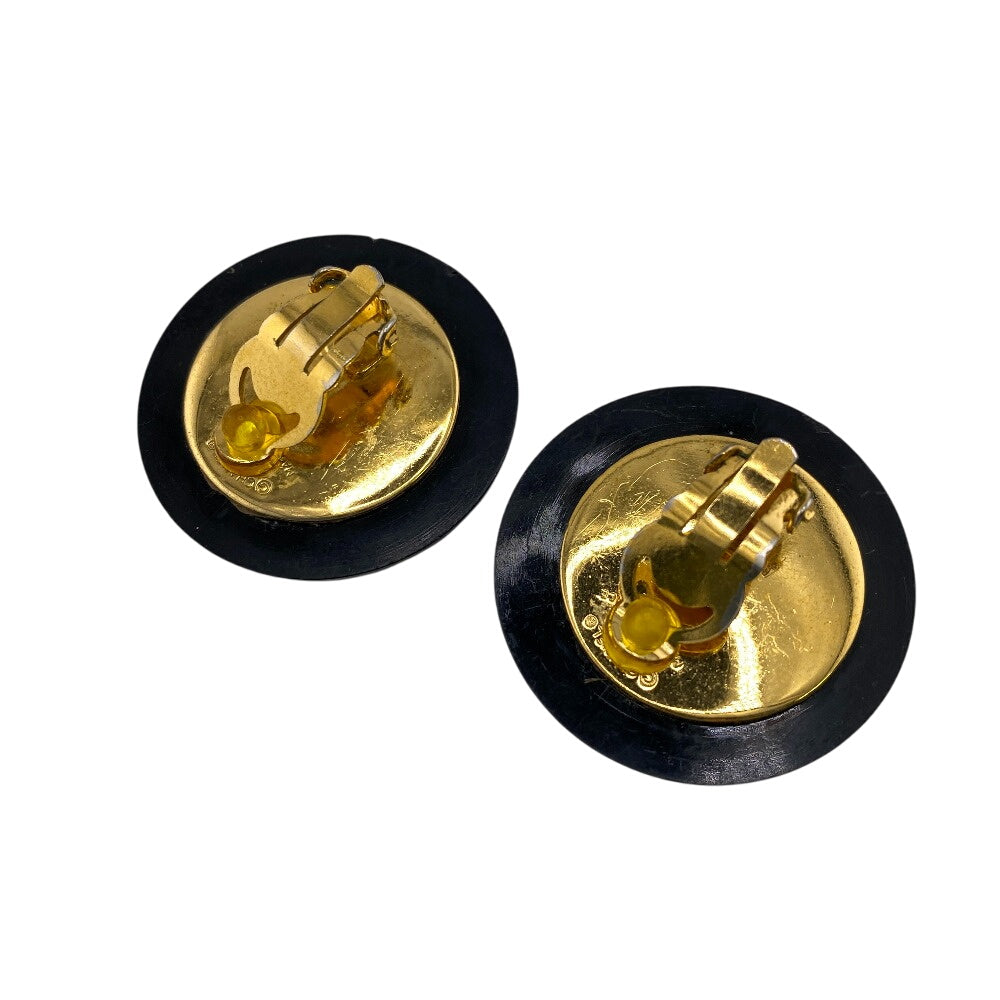 CHANEL Earring Gold Plated black COCO Mark