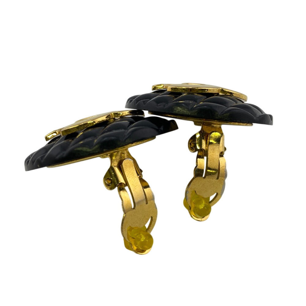 CHANEL Earring Gold Plated black COCO Mark