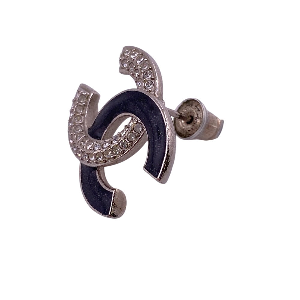 CHANEL Pierce A23K Silver, Rhinestone Silver COCO Mark