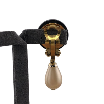 CHANEL Earring 95P Gold Plated, Faux Pearl black COCO Mark
