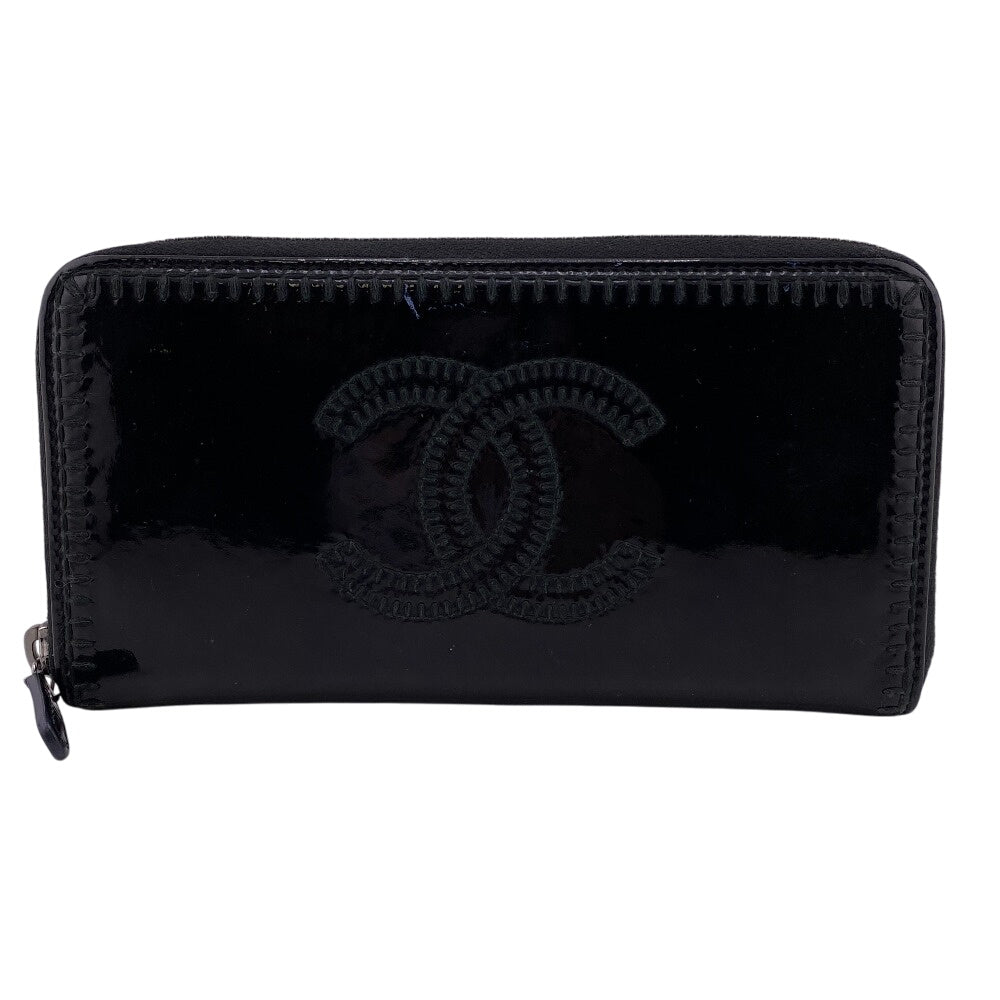 CHANEL Long Wallet Purse Patent leather black COCO Mark