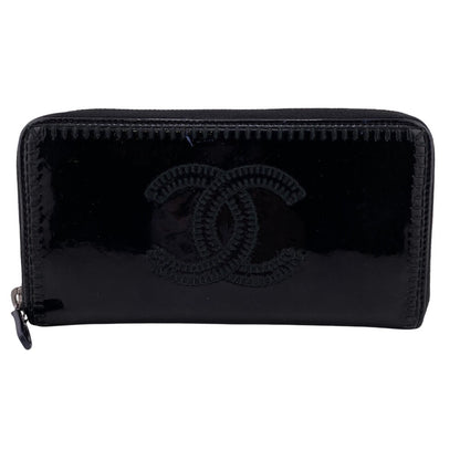 CHANEL Long Wallet Purse Patent leather black COCO Mark