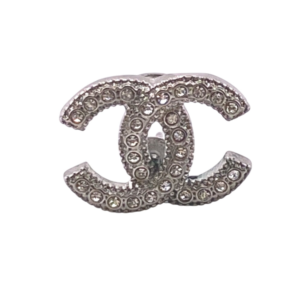 CHANEL Pierce D21A Gold Plated Silver Rhinestone COCO Mark