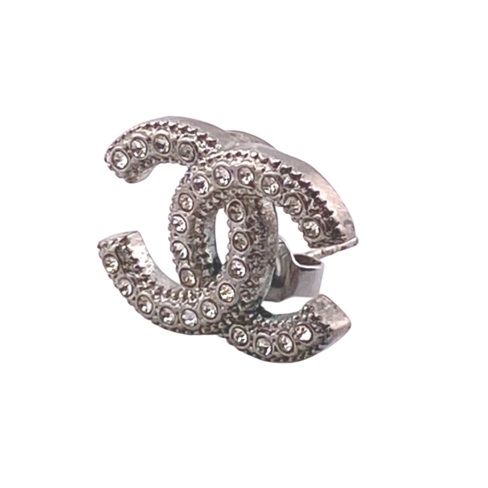 CHANEL Pierce D21A Gold Plated Silver Rhinestone COCO Mark