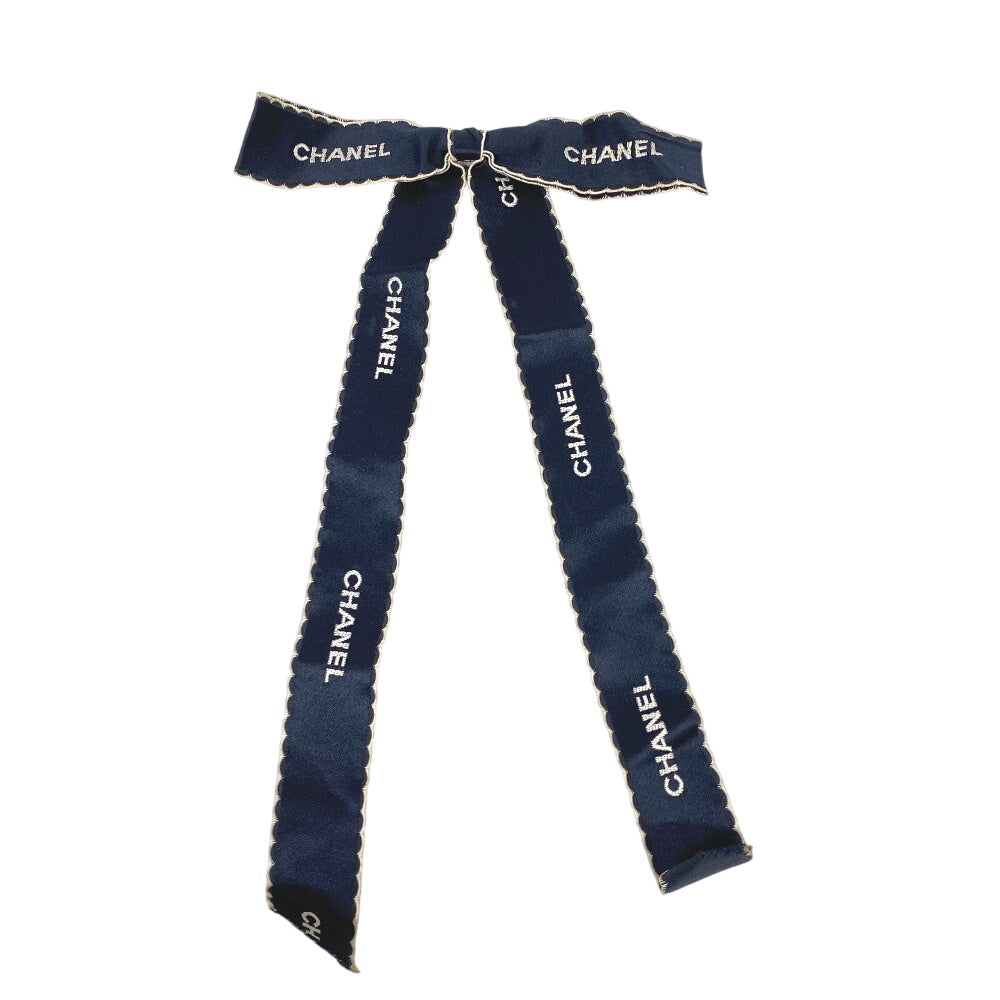 CHANEL Brooch Navy Fabric Ribbon