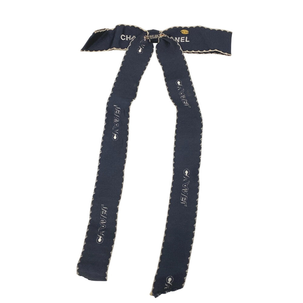 CHANEL Brooch Navy Fabric Ribbon