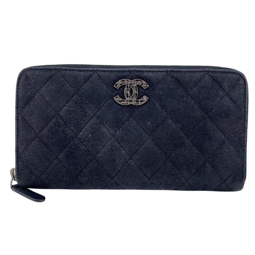 CHANEL Long Wallet Purse suede black Matrasse