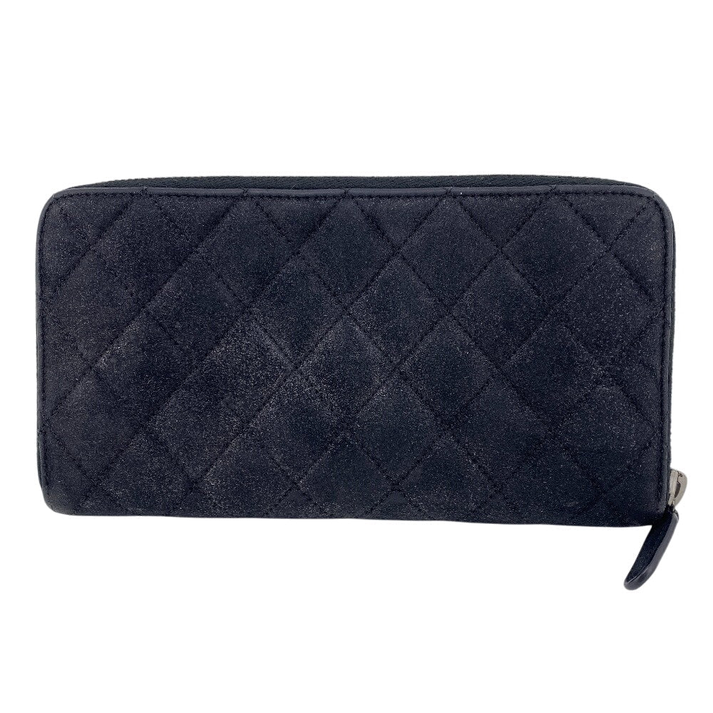 CHANEL Long Wallet Purse suede black Matrasse