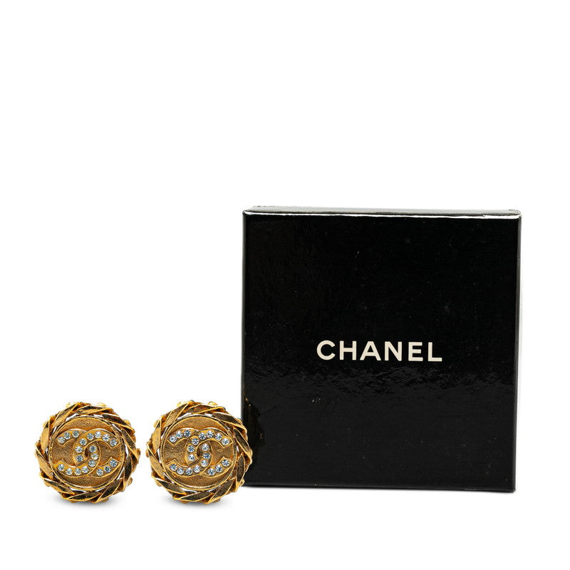 Chanel Rhinestone CC Clip On Earrings Metal Earrings in Good condition