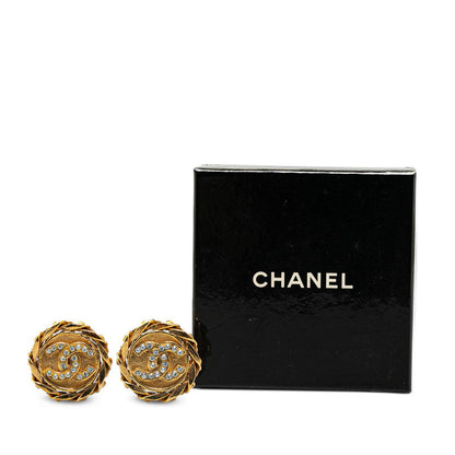 Chanel Rhinestone CC Clip On Earrings Metal Earrings in Good condition