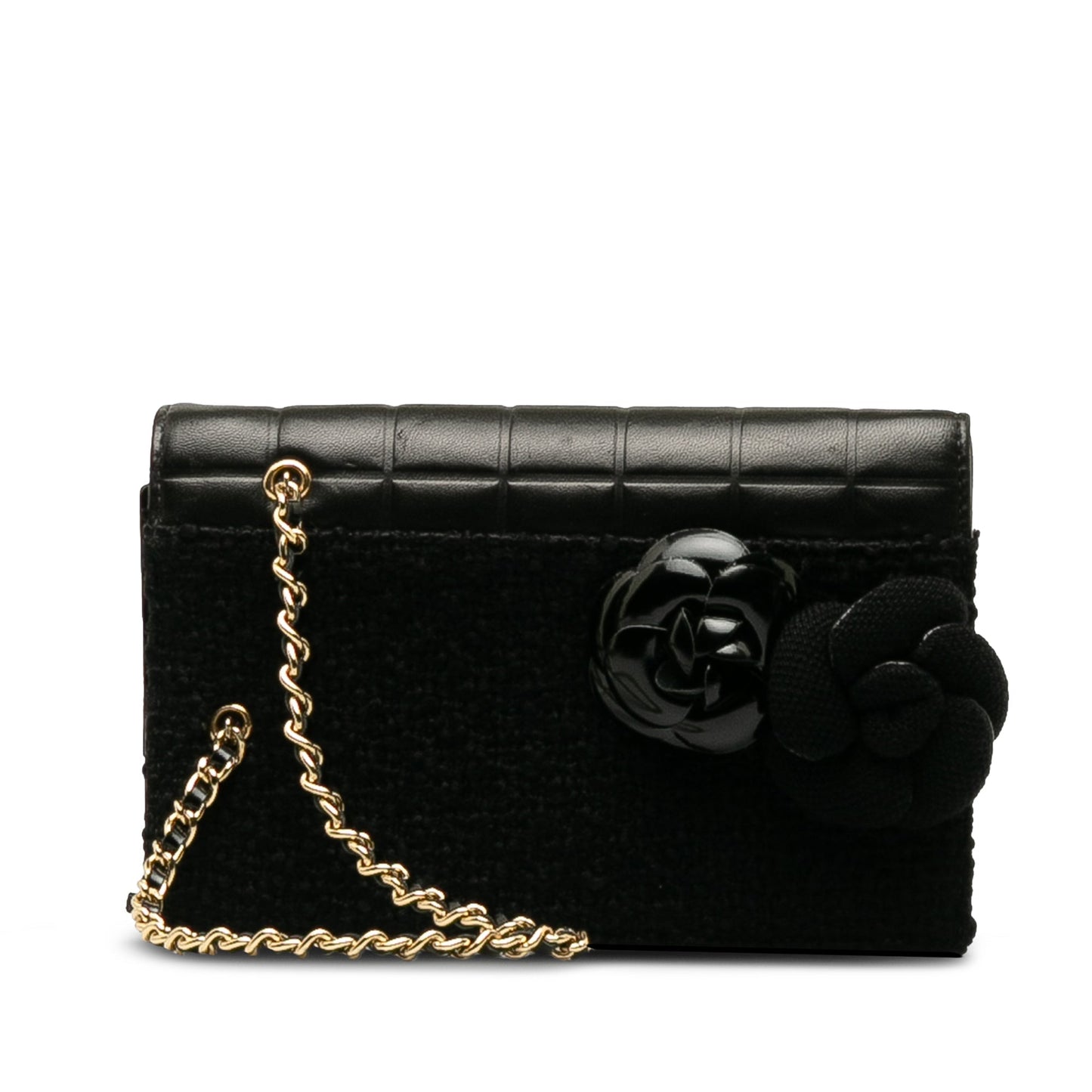 CHANEL Tweed Chocolate Bar Camellia Clutch Clutch Bag