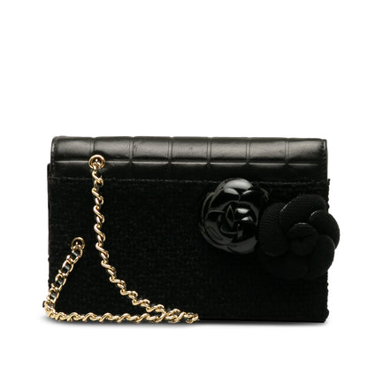 CHANEL Tweed Chocolate Bar Camellia Clutch Clutch Bag