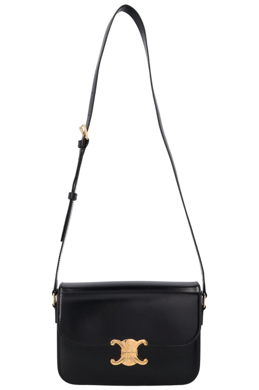CELINE Triomphe Teen Crossbody Bag Black Shiny Leather