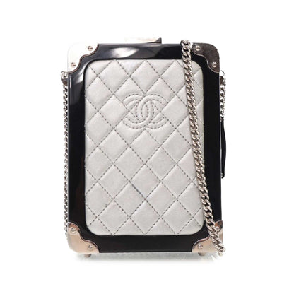 Silver Chanel Acrylic and Lambskin Evening In The Air CC Trolley Minaudiere Clutch on Chain Crossbody Bag