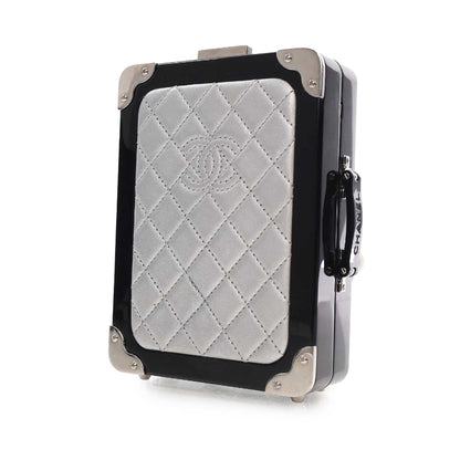 Silver Chanel Acrylic and Lambskin Evening In The Air CC Trolley Minaudiere Clutch on Chain Crossbody Bag