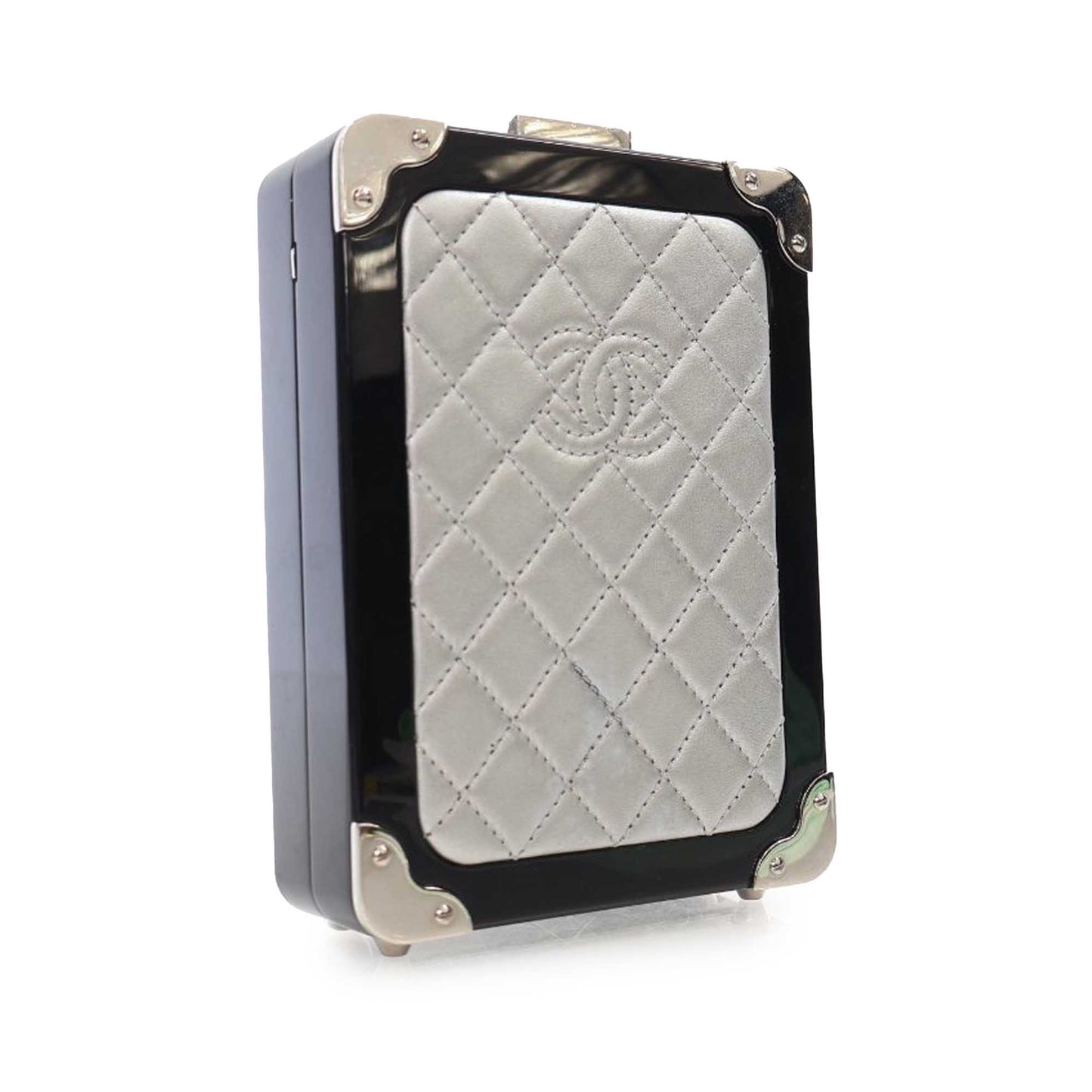 Silver Chanel Acrylic and Lambskin Evening In The Air CC Trolley Minaudiere Clutch on Chain Crossbody Bag